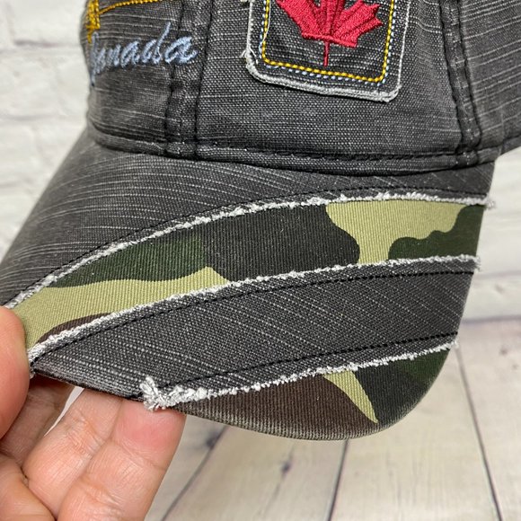Vintage Canada Dad Hat Cap Strap Back Gray Camo Distressed Embroidered Stitched - Picture 7 of 10